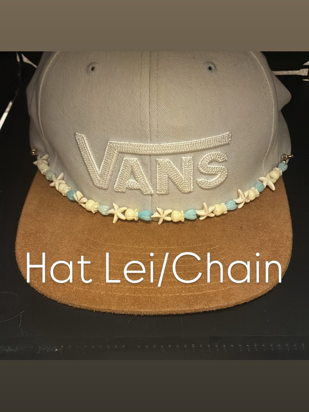 Blue Pikake and Beach Shell Hawaiian Cap Lei